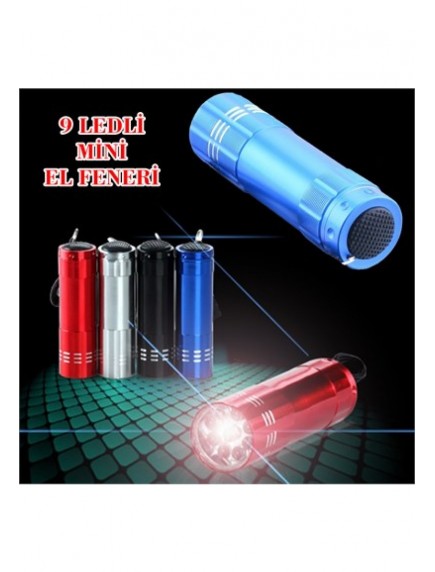 Süper Parlak 9 Ledli Metal Mini El Feneri-Mavi